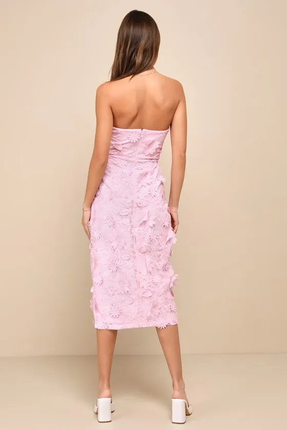 Elevated Sensation Blush Pink 3D Floral Embroidered Midi Dress sold by Lulus product image thumbnail 3