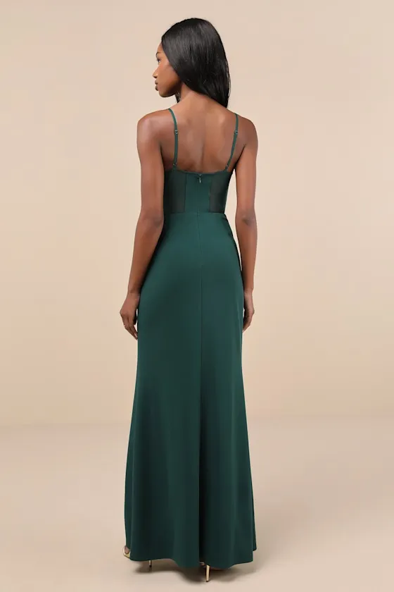 Sultry Mentality Hunter Green Mesh Bustier Sleeveless Maxi Dress sold by Lulus product image thumbnail 2