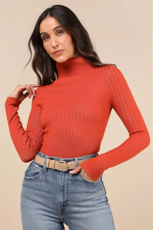 Perfected Comfort Orange Turtleneck Sweater Top sold by Lulus