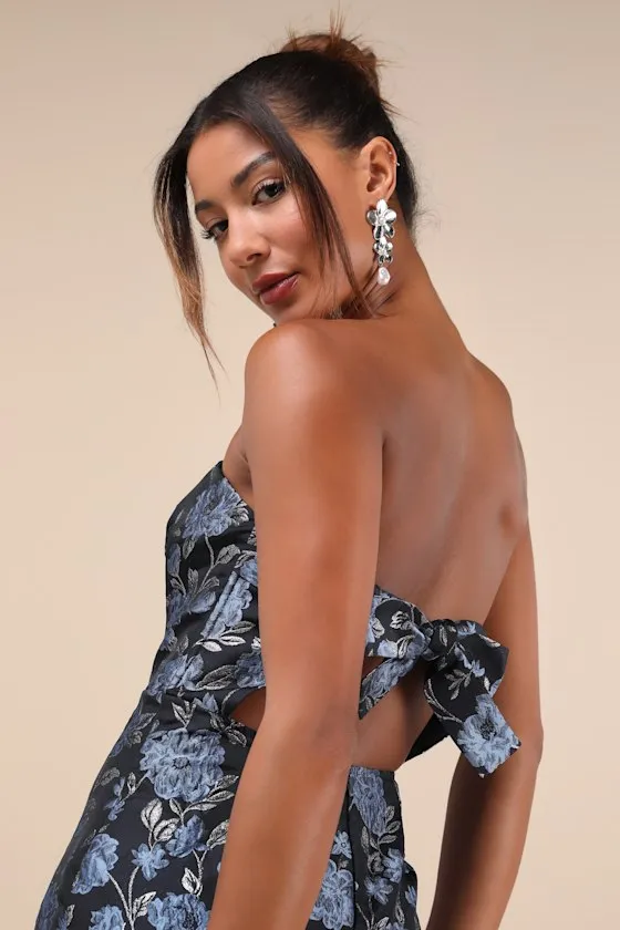 Beloved Belle Black Multi Jacquard Strapless Bow Midi Dress sold by Lulus product image thumbnail 3