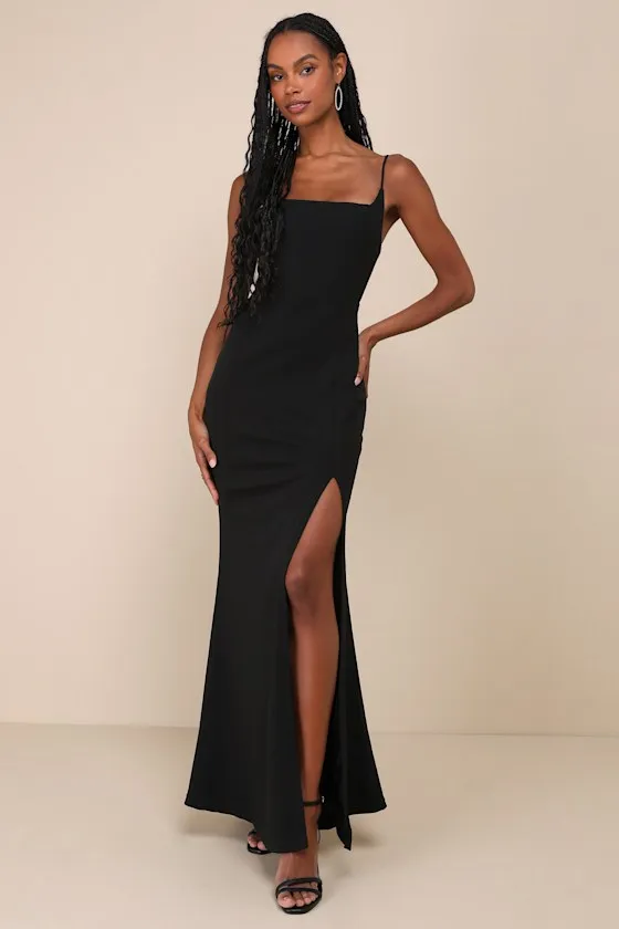 Simply Remarkable Black Sleeveless Bustier Mermaid Maxi Dress sold by Lulus