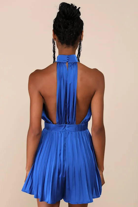 Seriously Stunning Royal Blue Satin Pleated Backless Romper sold by Lulus product image thumbnail 3