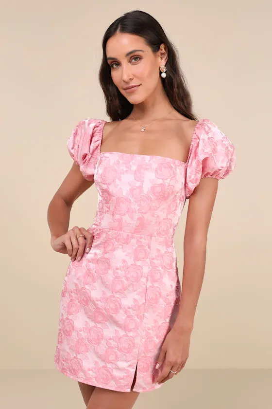 Momentous Cuteness Pink Jacquard Off-the-Shoulder Mini Dress sold by Lulus product image thumbnail 4