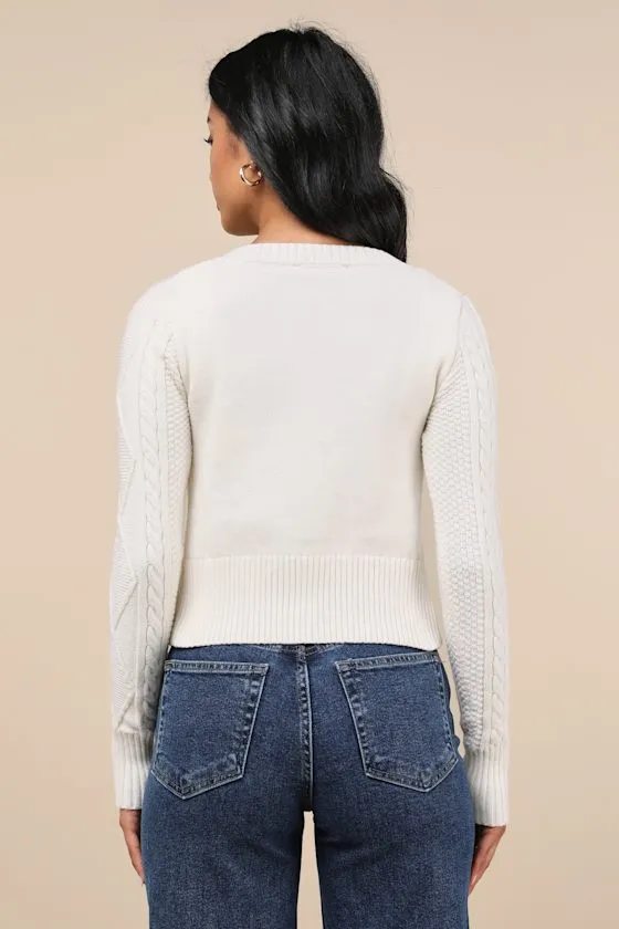 Luxe Composure Ivory Cable Knit Long Sleeve Cardigan Sweater sold by Lulus product image thumbnail 3