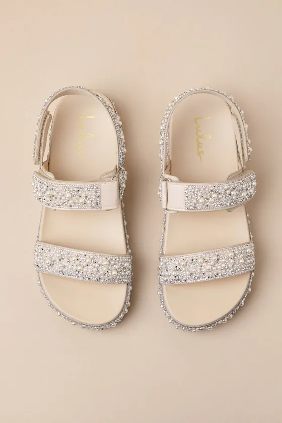 Toinetta Ivory Rhinestone Pearl Flatform Sandals sold by Lulus product image thumbnail 4