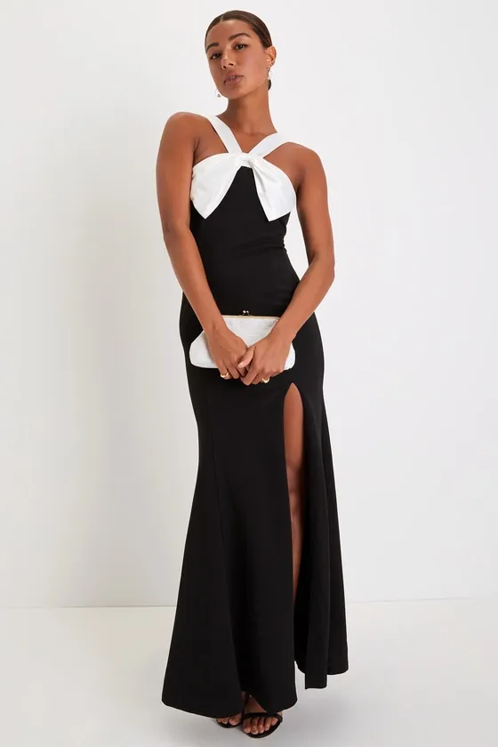Luxurious Outlook Black and White Bow Mermaid Maxi Dress sold by Lulus