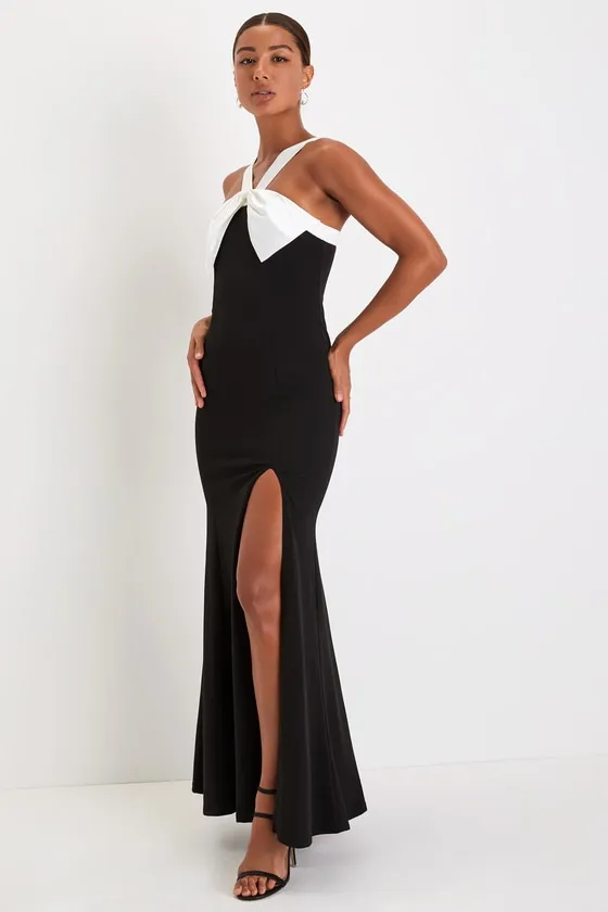 Luxurious Outlook Black and White Bow Mermaid Maxi Dress sold by Lulus product image thumbnail 4