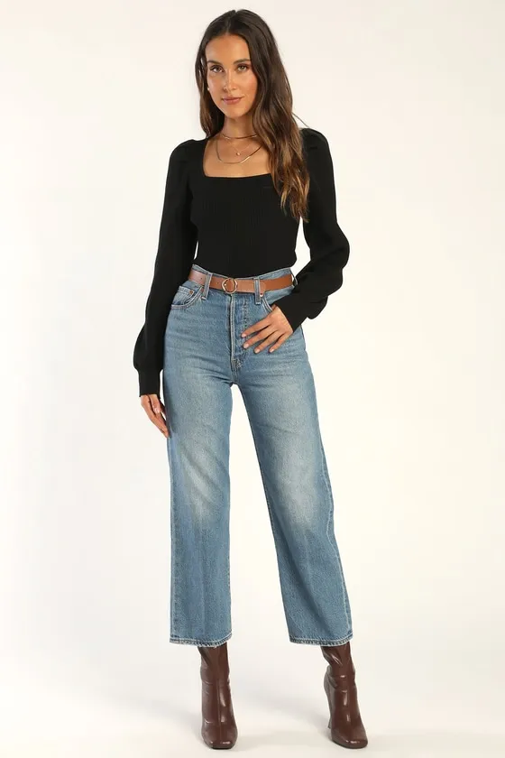 Trendy Classic Black Ribbed Knit Balloon Sleeve Top sold by Lulus product image thumbnail 3