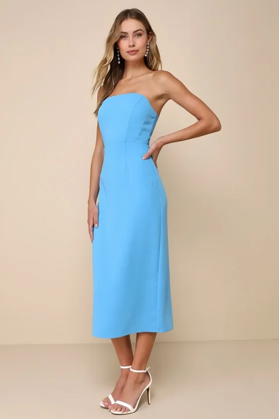 VIP Instinct Light Blue Strapless Midi Dress sold by Lulus product image thumbnail 2