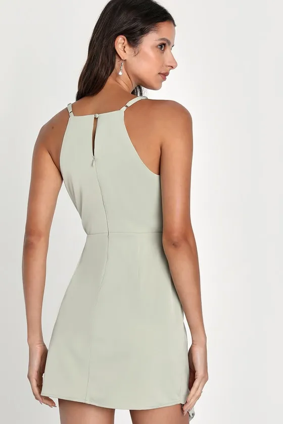 What a Stunner Sage Green Satin Asymmetrical Mini Dress sold by Lulus product image thumbnail 2
