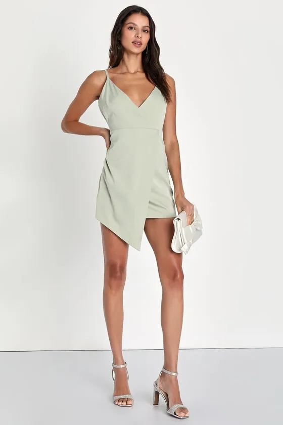 What a Stunner Sage Green Satin Asymmetrical Mini Dress sold by Lulus product image thumbnail 3