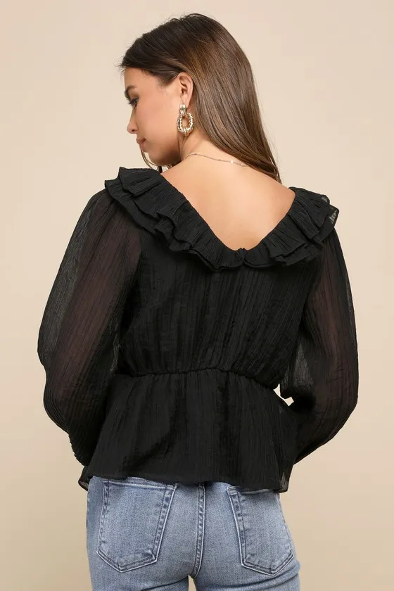 Lavish Babe Black Pleated Ruffled Tiered Long Sleeve Top sold by Lulus product image thumbnail 2