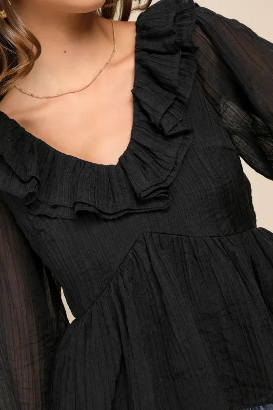 Lavish Babe Black Pleated Ruffled Tiered Long Sleeve Top sold by Lulus product image thumbnail 3