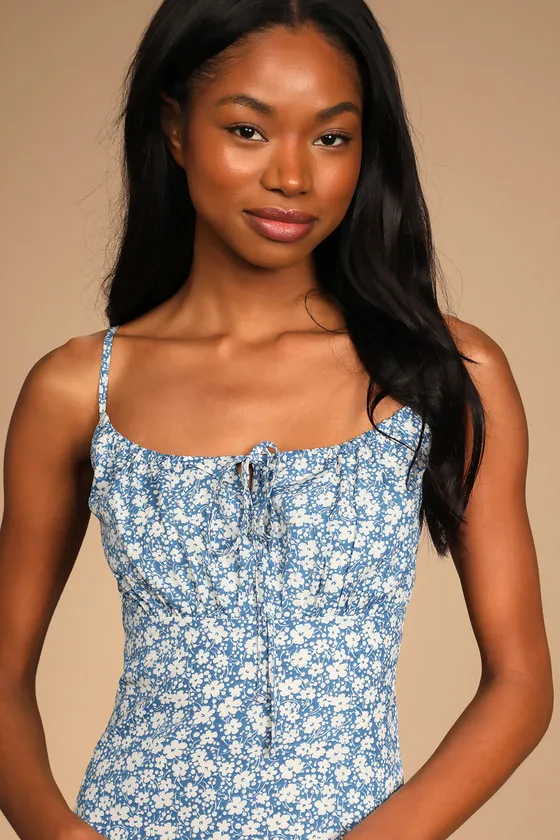 Daisy Days Blue Floral Empire Waist A-Line Mini Dress sold by Lulus product image thumbnail 3