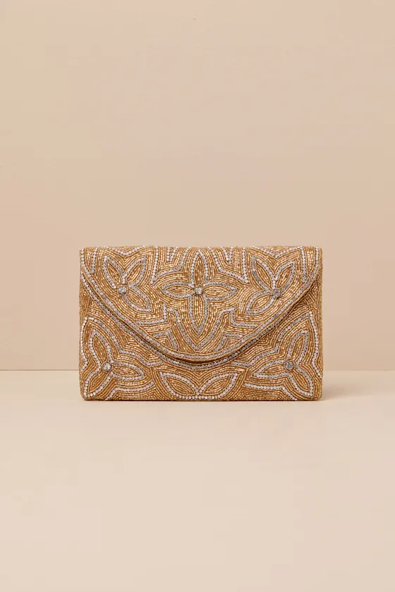 Grazina Gold Beaded Rhinestone Clutch sold by Lulus product image thumbnail 2