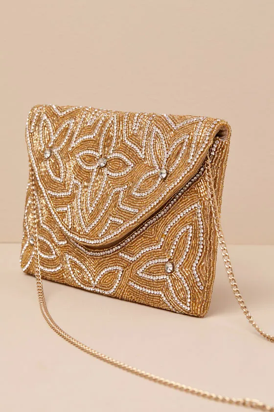 Grazina Gold Beaded Rhinestone Clutch sold by Lulus product image thumbnail 3