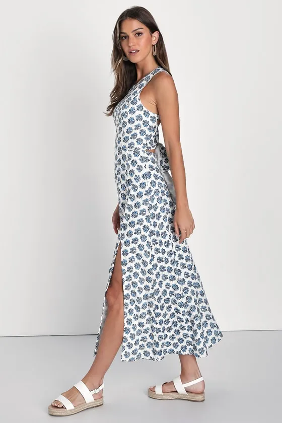 Flirty Fave Ivory Floral Print Tie-Back Midi Dress sold by Lulus product image thumbnail 3