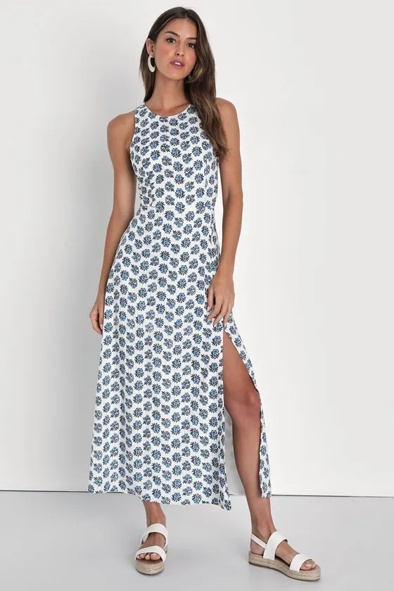 Flirty Fave Ivory Floral Print Tie-Back Midi Dress sold by Lulus product image thumbnail 4