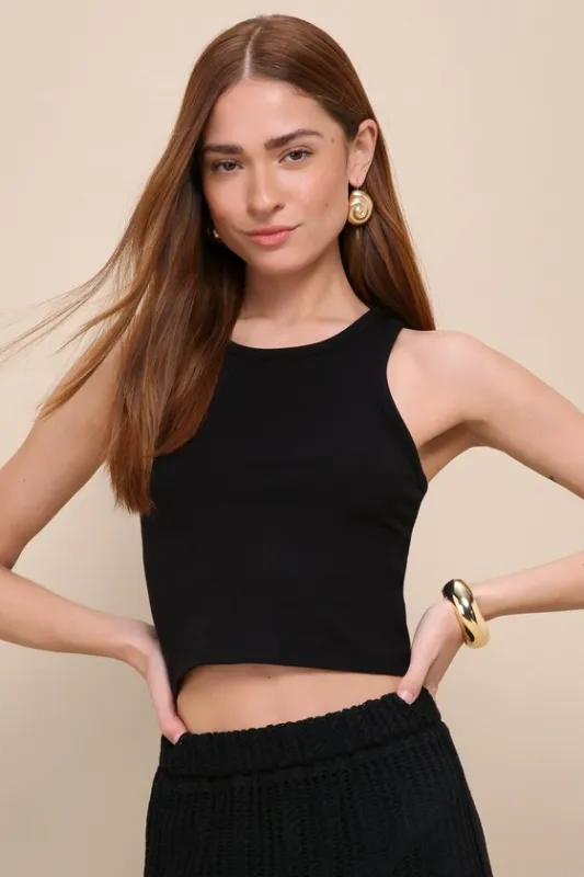 Timeless Addition Black Ribbed Knit Crew Neck Tank Top sold by Lulus