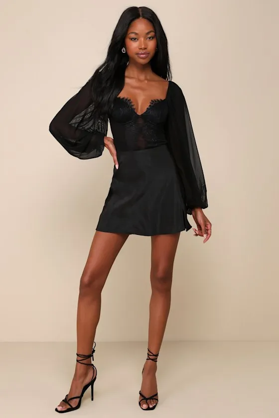 Instant Attraction Black Long Sleeve Lace Bustier Bodysuit sold by Lulus product image thumbnail 3