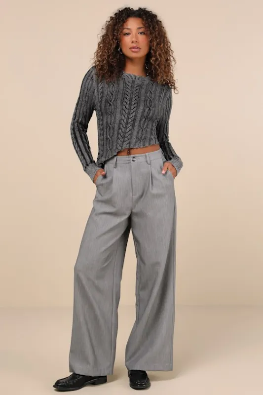 Composed Moment Grey High-Rise Wide-Leg Trouser Pants sold by Lulus