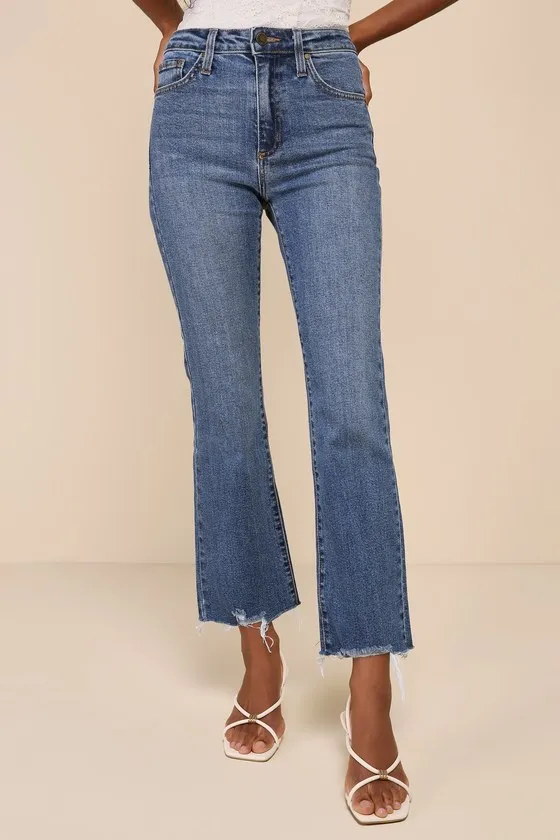 Downtown Diva Medium Wash Cropped Raw Hem High-Rise Jeans sold by Lulus product image thumbnail 2