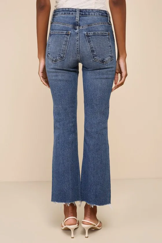 Downtown Diva Medium Wash Cropped Raw Hem High-Rise Jeans sold by Lulus product image thumbnail 3
