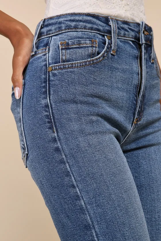 Downtown Diva Medium Wash Cropped Raw Hem High-Rise Jeans sold by Lulus product image thumbnail 4