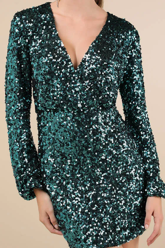 Indescribable Shine Teal Green Sequin Long Sleeve Mini Dress sold by Lulus product image thumbnail 4
