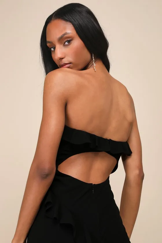 Dramatic Allure Black Ruffled Cutout Strapless Maxi Dress sold by Lulus product image thumbnail 4