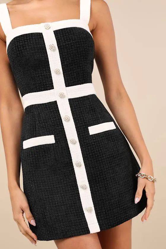 Divine Luxury Black and White Tweed Pearl Mini Dress sold by Lulus product image thumbnail 4