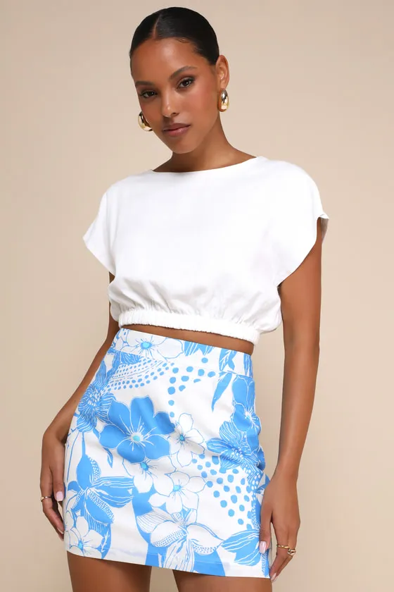 Refreshed Vibes White and Blue Floral Print High-Rise Mini Skirt sold by Lulus