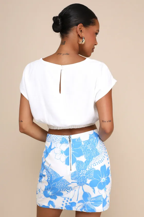 Refreshed Vibes White and Blue Floral Print High-Rise Mini Skirt sold by Lulus product image thumbnail 3