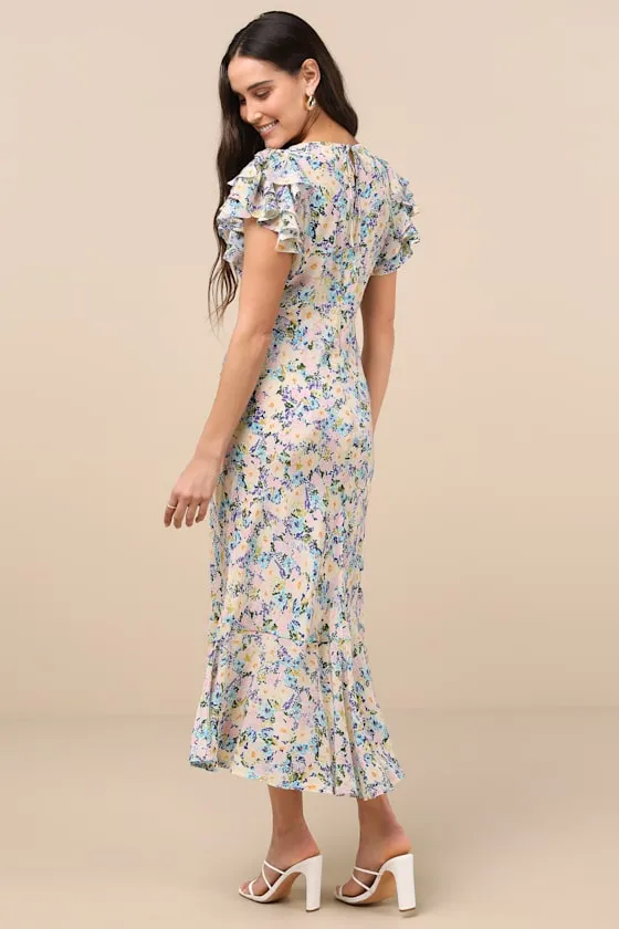 Celestine Blue Multi Floral Flutter Sleeve Midi Dress sold by Lulus product image thumbnail 2