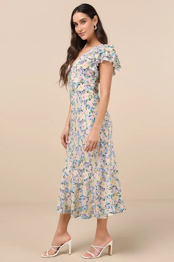 Celestine Blue Multi Floral Flutter Sleeve Midi Dress sold by Lulus product image thumbnail 3