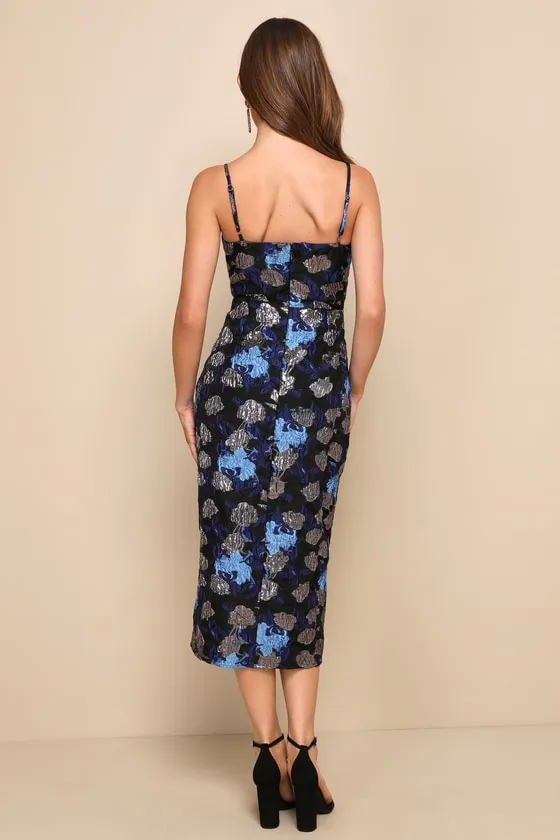 Vivid Beauty Black Floral Jacquard Sleeveless Bustier Midi Dress sold by Lulus product image thumbnail 3