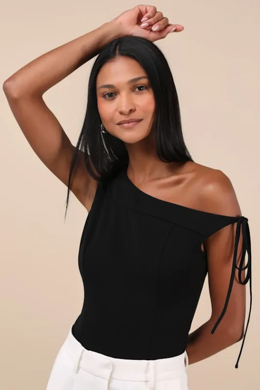 Pivotal Chicness Black One-Shoulder Top sold by Lulus
