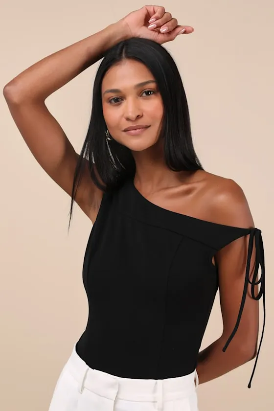 Pivotal Chicness Black One-Shoulder Top sold by Lulus