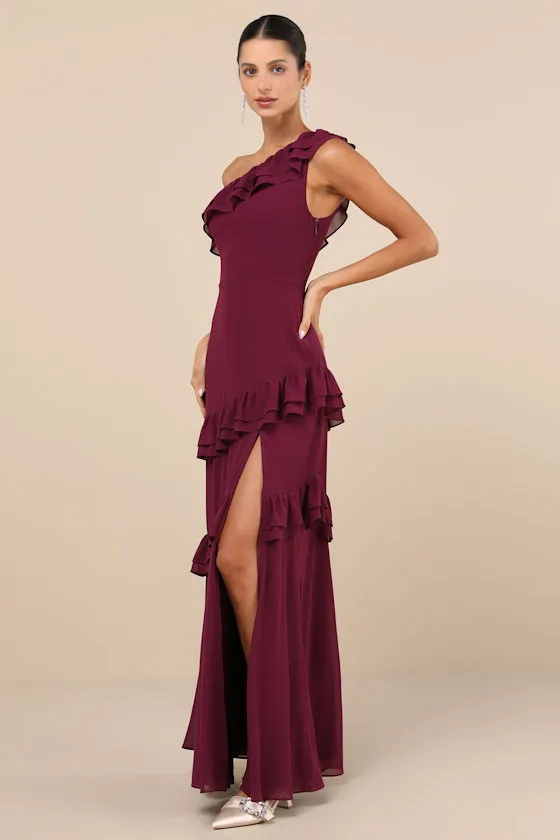 Brilliant Grace Plum Purple Ruffled One-Shoulder Maxi Dress sold by Lulus product image thumbnail 2
