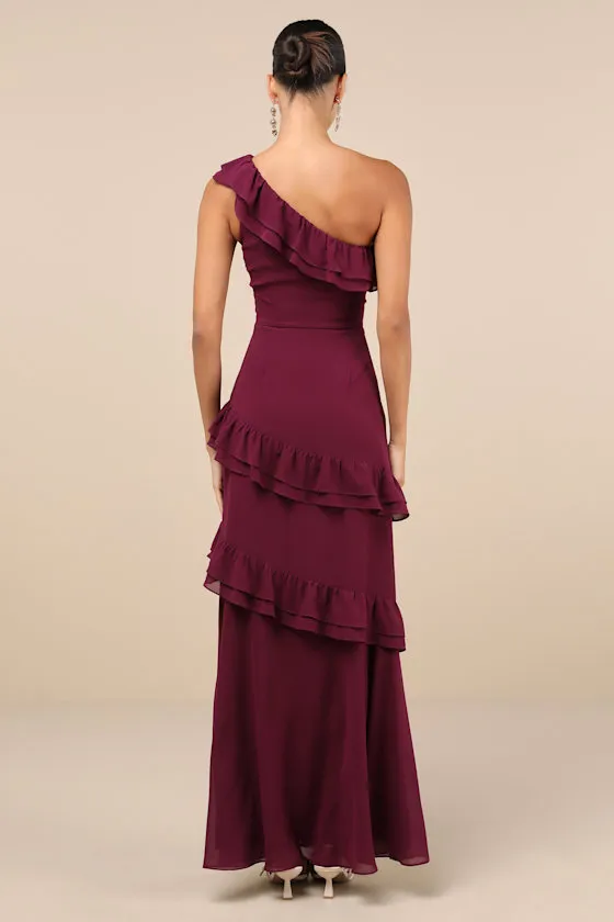 Brilliant Grace Plum Purple Ruffled One-Shoulder Maxi Dress sold by Lulus product image thumbnail 3