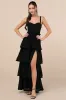 Sophisticated Occasion Black Bustier Lace-Up Maxi Dress sold by Lulus
