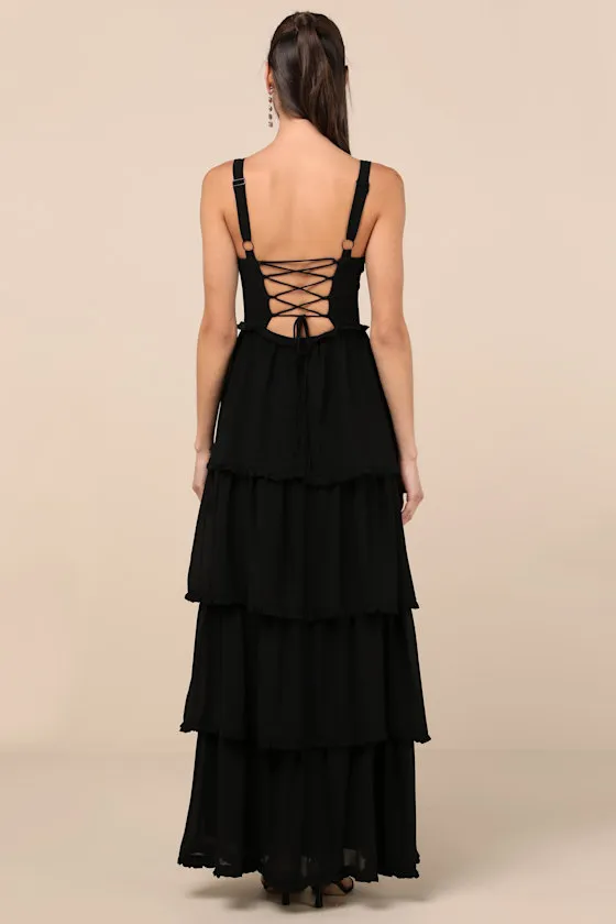 Sophisticated Occasion Black Bustier Lace-Up Maxi Dress sold by Lulus product image thumbnail 2