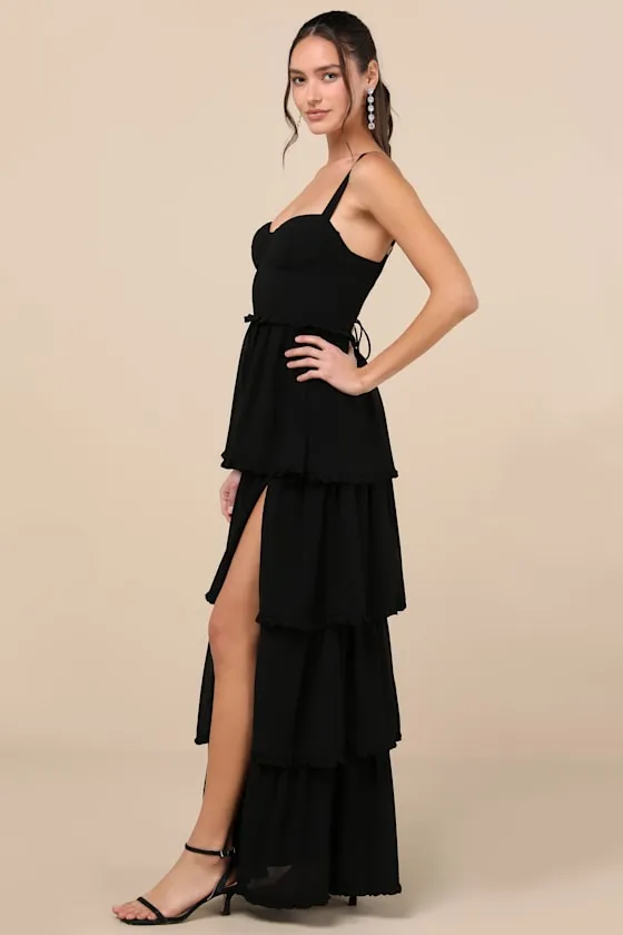 Sophisticated Occasion Black Bustier Lace-Up Maxi Dress sold by Lulus product image thumbnail 3