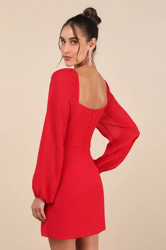 Flirtatious Designs Red Chiffon Balloon Sleeve Mini Dress sold by Lulus product image thumbnail 2