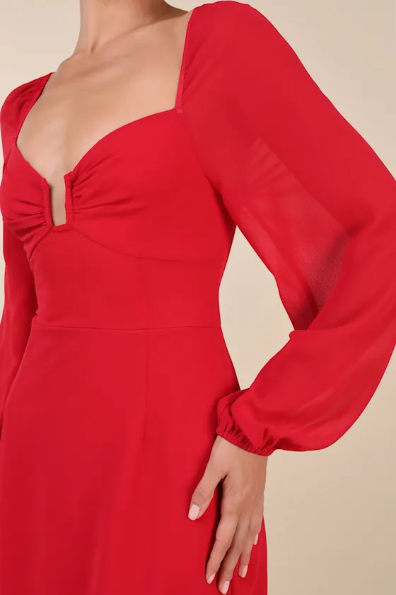Flirtatious Designs Red Chiffon Balloon Sleeve Mini Dress sold by Lulus product image thumbnail 4