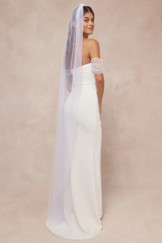 Bountiful Love White Pearl Tulle Long Veil sold by Lulus