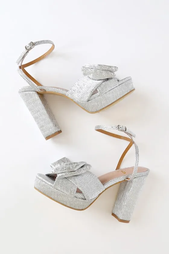 Lilsa Silver Metallic Bow Platform Ankle Strap Heels sold by Lulus product image thumbnail 3
