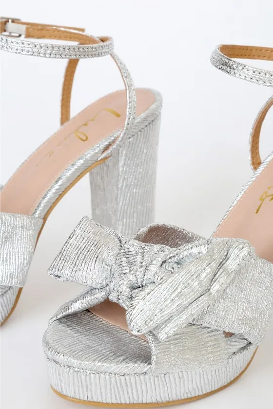 Lilsa Silver Metallic Bow Platform Ankle Strap Heels sold by Lulus product image thumbnail 4