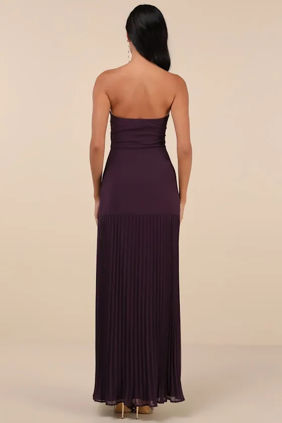 Celebratory Aesthetic Dark Purple Pleated Strapless Maxi Dress sold by Lulus product image thumbnail 2
