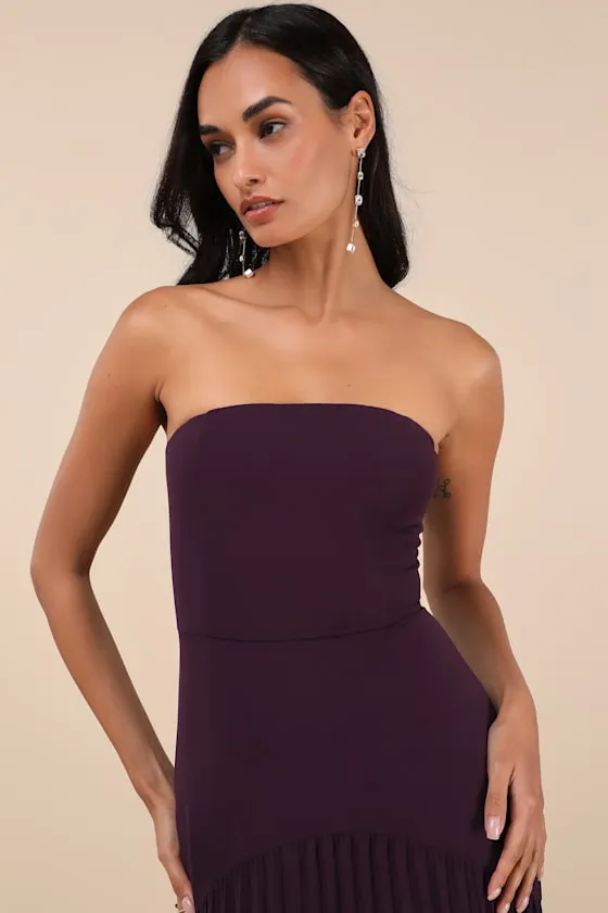 Celebratory Aesthetic Dark Purple Pleated Strapless Maxi Dress sold by Lulus product image thumbnail 4